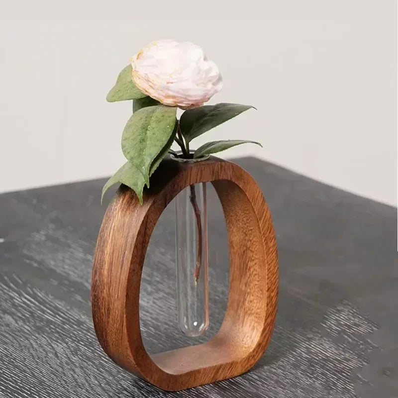 Walnut Wood & Glass Flower Stand