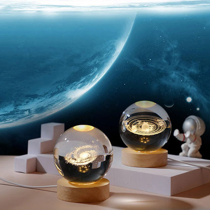 3D Crystal Ball Lamp with Galaxy & Planetary Projections