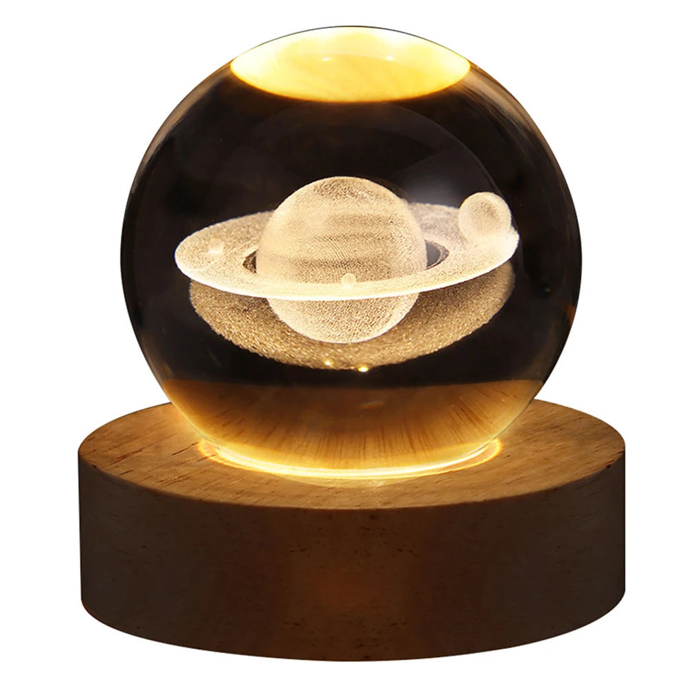 3D Crystal Ball Lamp with Galaxy & Planetary Projections