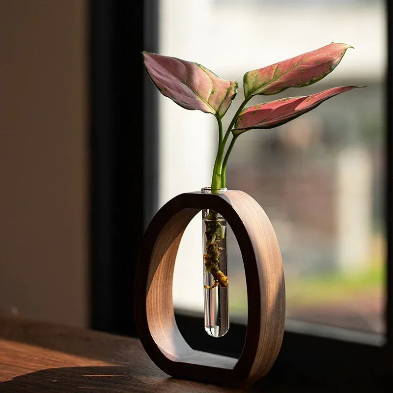 Walnut Wood & Glass Flower Stand