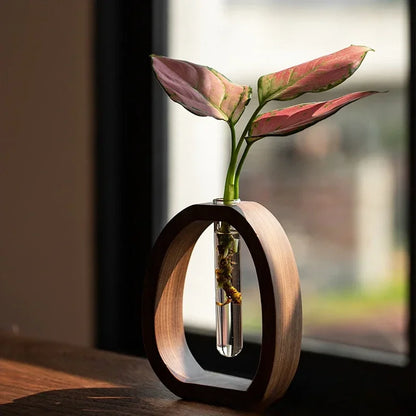 Walnut Wood & Glass Flower Stand