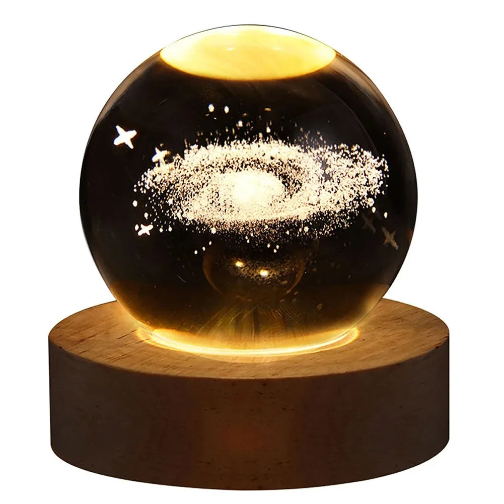 3D Crystal Ball Lamp with Galaxy & Planetary Projections