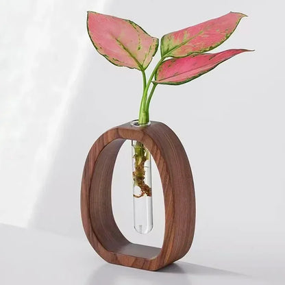 Walnut Wood & Glass Flower Stand