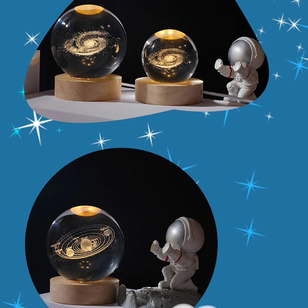 3D Crystal Ball Lamp with Galaxy & Planetary Projections