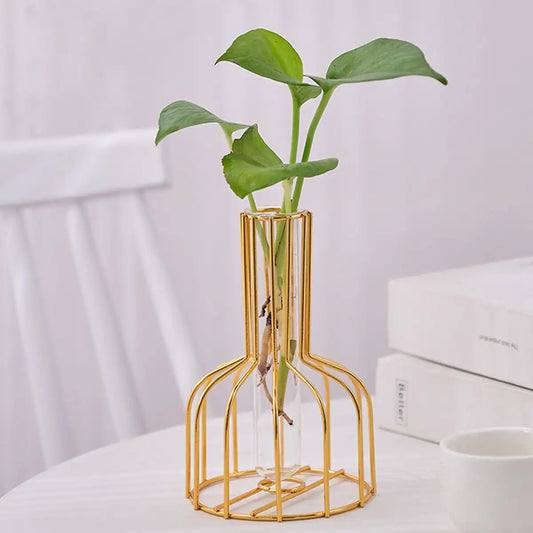 Gold Metal Test Tube Vase Set