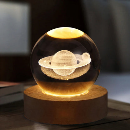 3D Crystal Ball Lamp with Galaxy & Planetary Projections