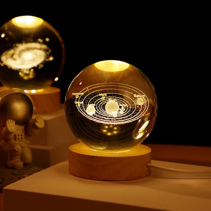 3D Crystal Ball Lamp with Galaxy & Planetary Projections