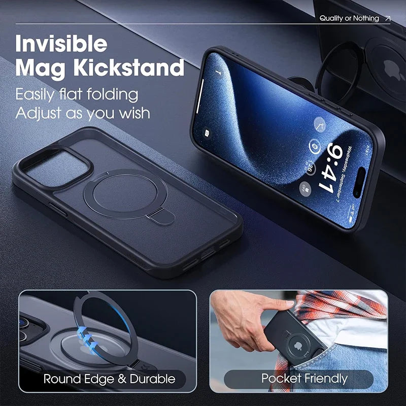 Matte Magnetic iPhone Case with Ring Stand