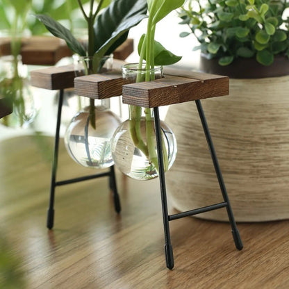 Wooden Frame Glass Bulb Vase