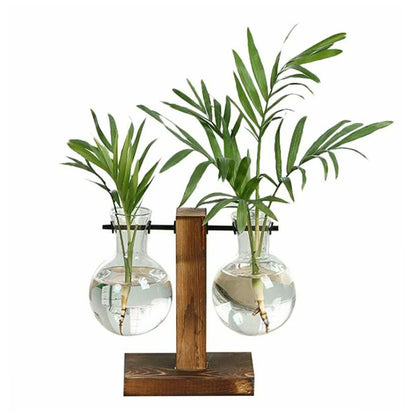 Glass Bulb Vase with Wooden Stand