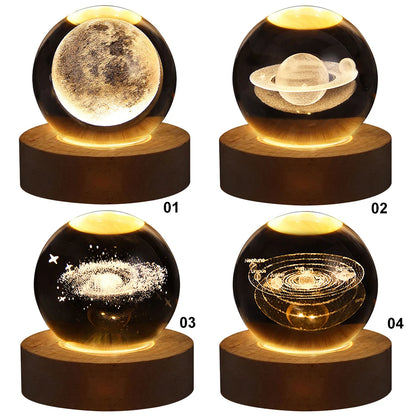 3D Crystal Ball Lamp with Galaxy & Planetary Projections