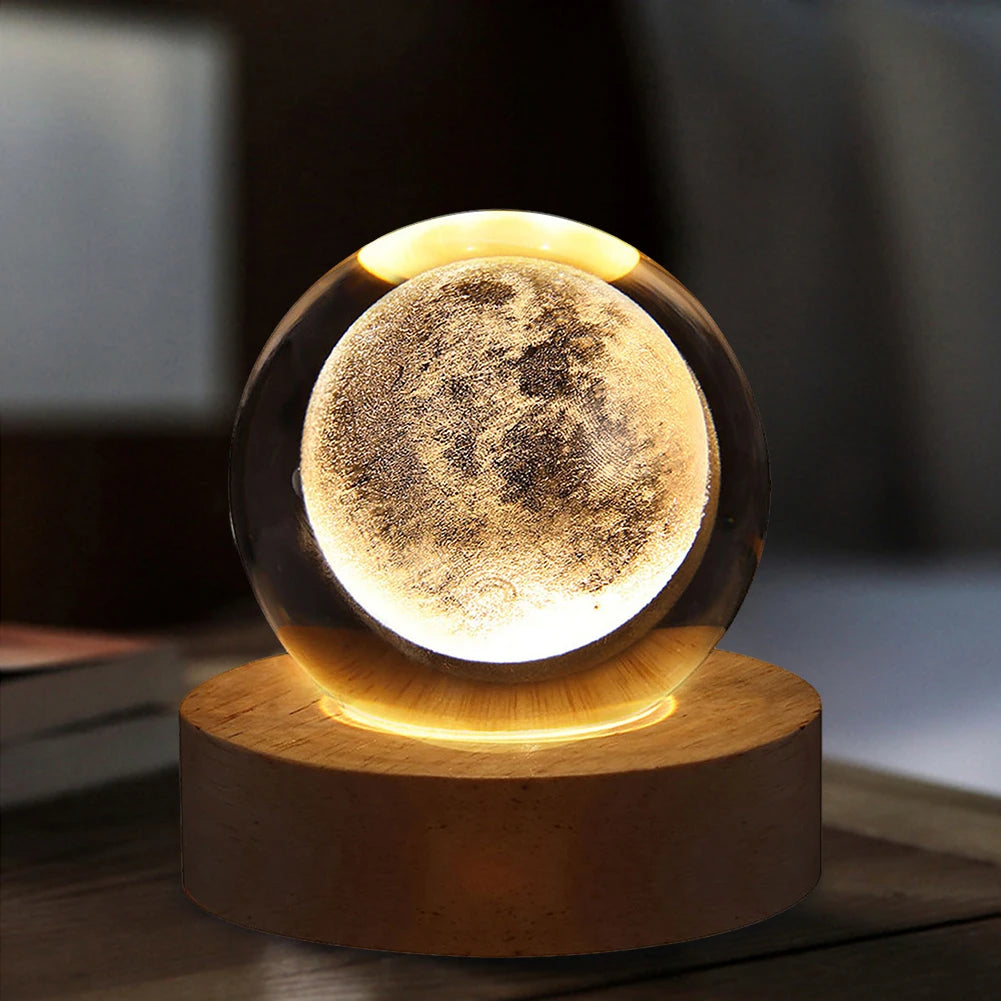 3D Crystal Ball Lamp with Galaxy & Planetary Projections