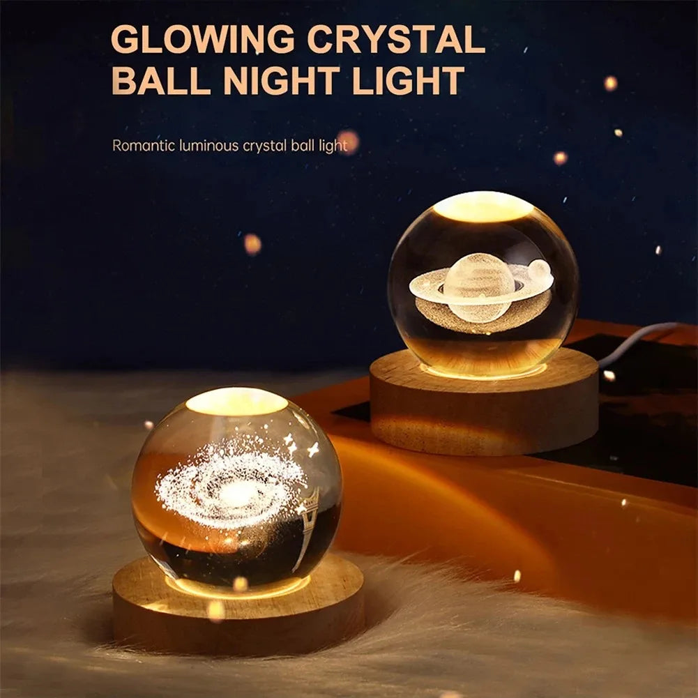 3D Crystal Ball Lamp with Galaxy & Planetary Projections